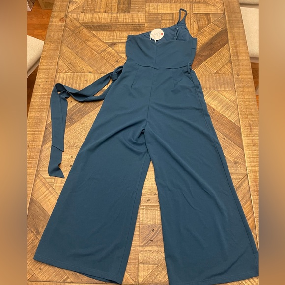 Chic Teal One-Shoulder Jumpsuit - Picture 4 of 6